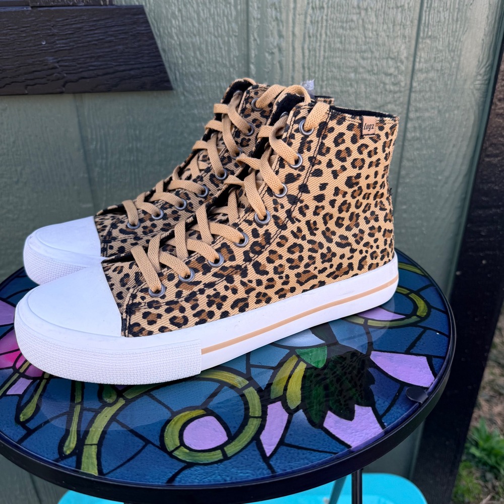 Lugz Hayden‎ Hi Top Sneakers Womens 8 Leopard Print Tan Black Retro Streetwear